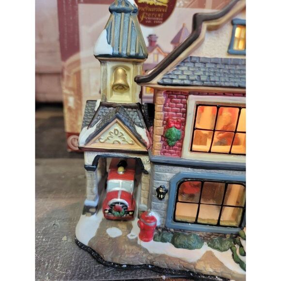 Enchanted Forest fire station porcelain lighted glass window house - Picture 3 of 8